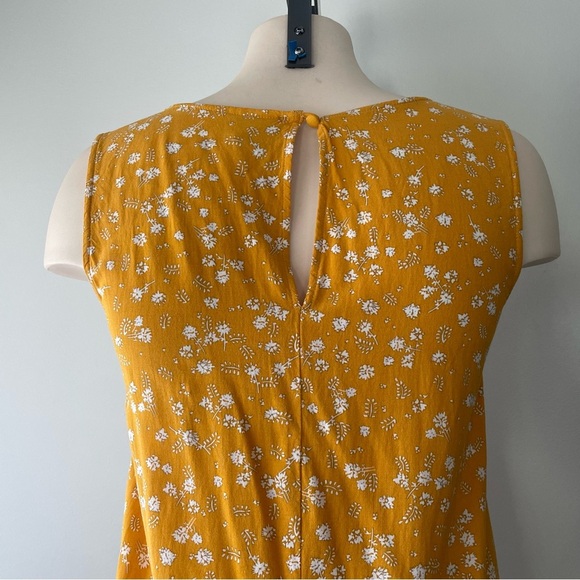 Ichi Mustard Yellow Floral Sleeveless Tank Midi Dress Drop Waist Size 38 - Picture 6 of 9